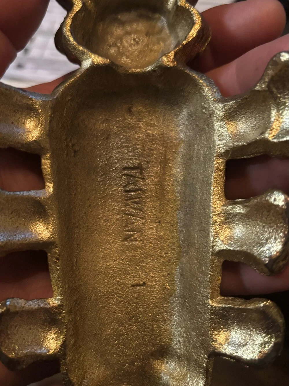 Vintage Cast Iron Beetle Boot Jack Taiwan Gold Tone Boot Puller Decor – $45
